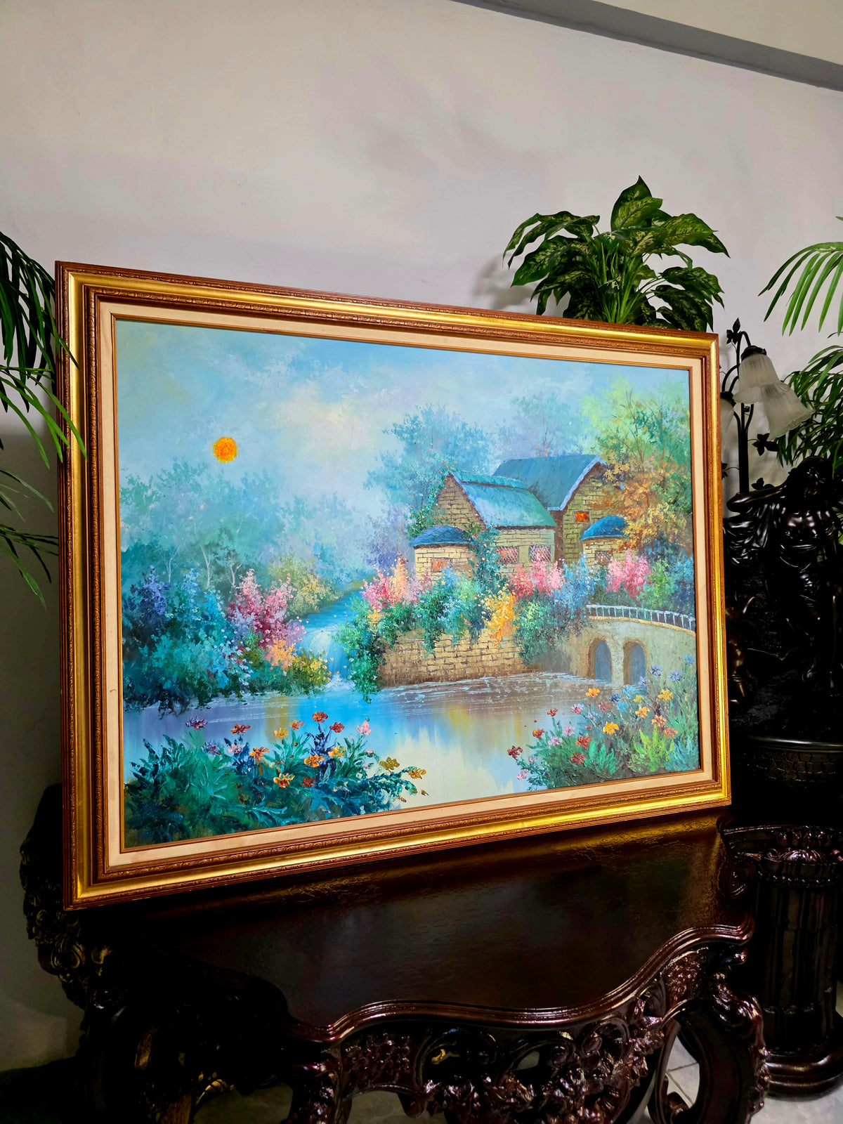 Cuadro de Paisaje con Casa Señorial – Pintura Original Firmada🌸🏛️🌸