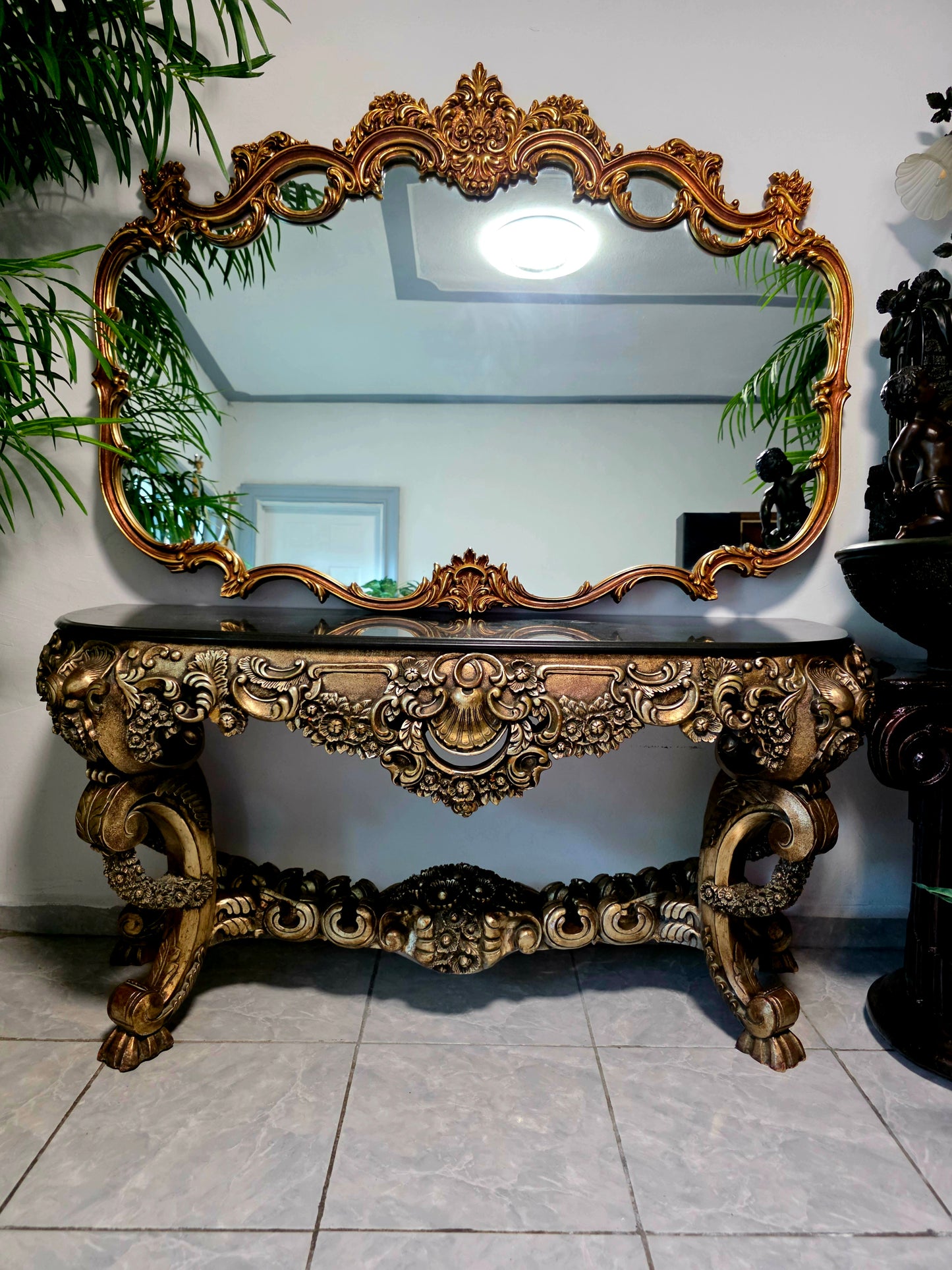 Espejo Diseño Esilo Barroco Guildan Mirror en Hoja de Oro🪞🏛️🌿
