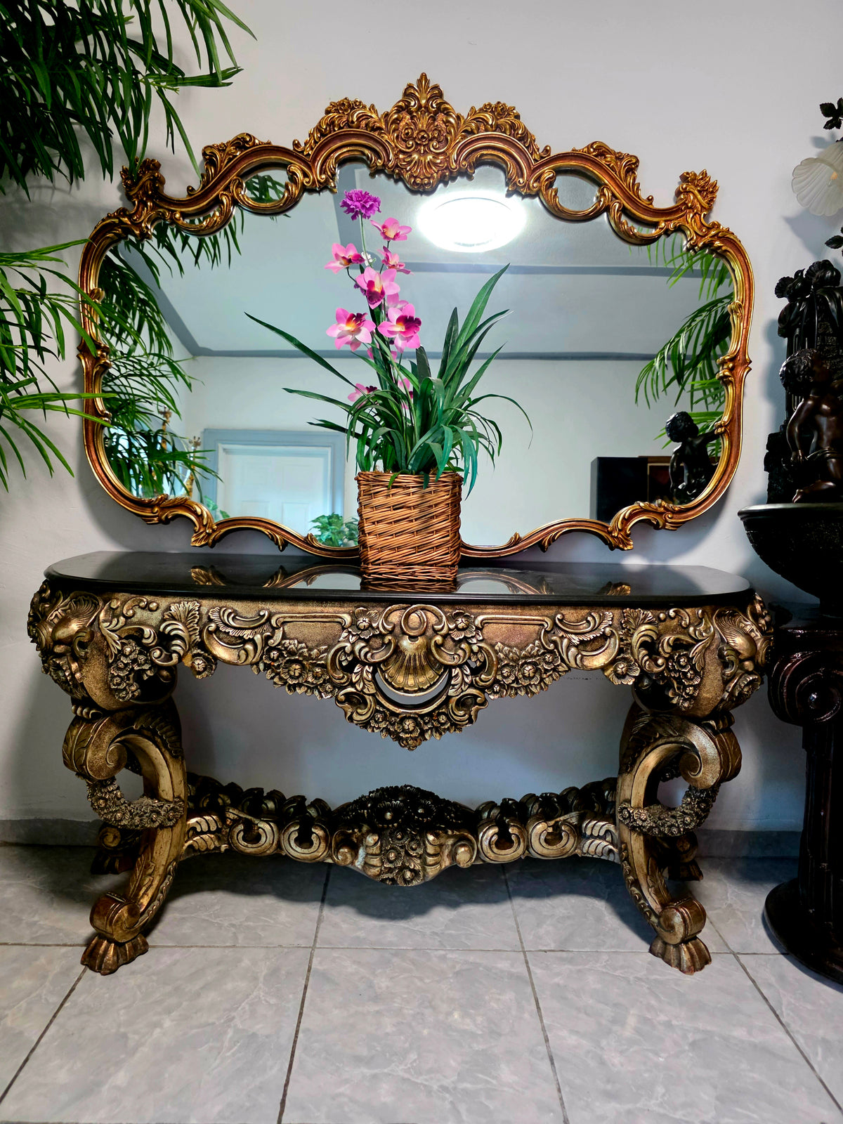 Espejo Diseño Esilo Barroco Guildan Mirror en Hoja de Oro🪞🏛️🌿