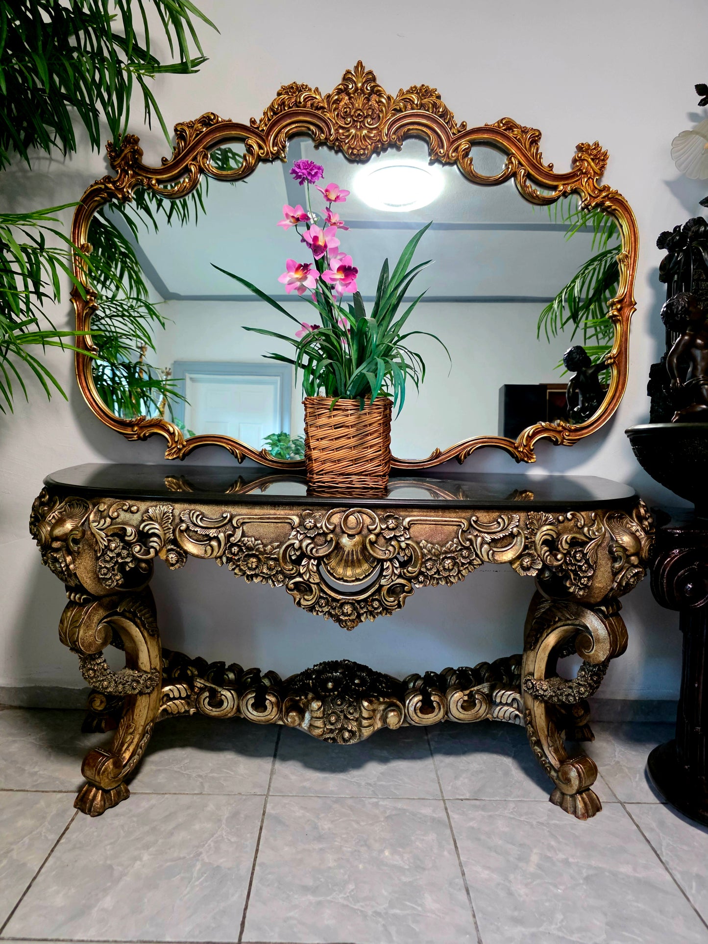 Espejo Diseño Esilo Barroco Guildan Mirror en Hoja de Oro🪞🏛️🌿