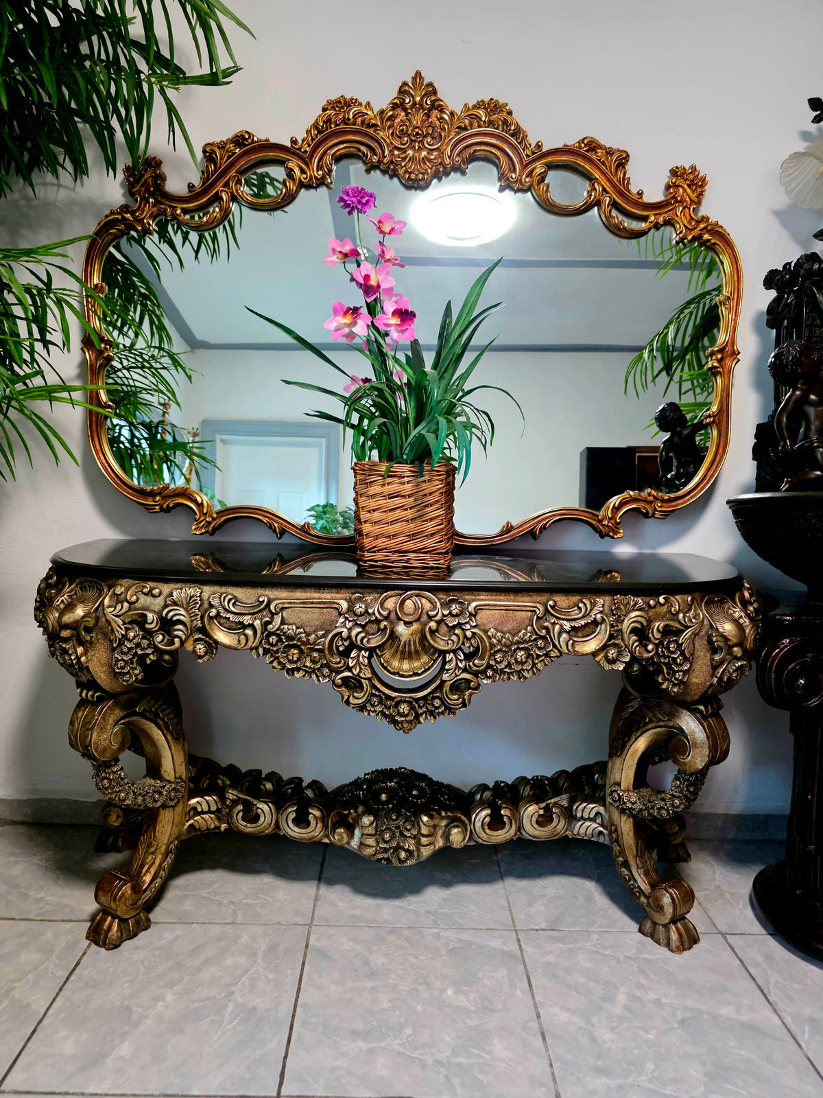 Espejo Diseño Esilo Barroco Guildan Mirror en Hoja de Oro🪞🏛️🌿