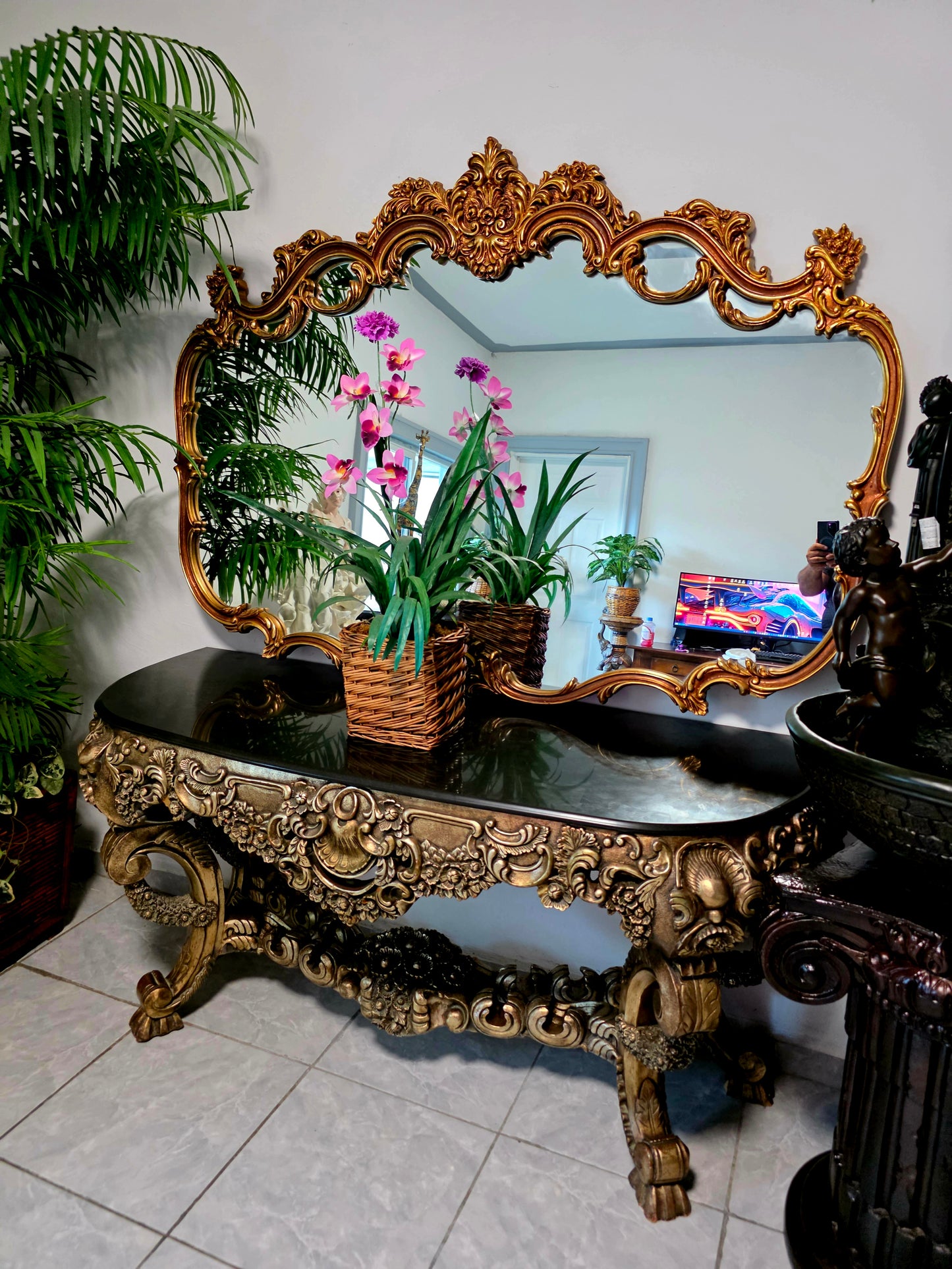 Espejo Diseño Esilo Barroco Guildan Mirror en Hoja de Oro🪞🏛️🌿