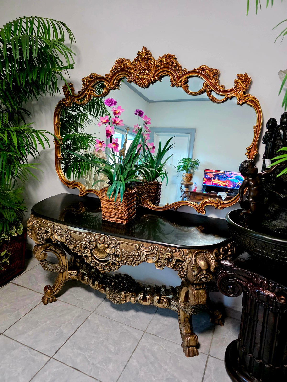 Espejo Diseño Esilo Barroco Guildan Mirror en Hoja de Oro🪞🏛️🌿