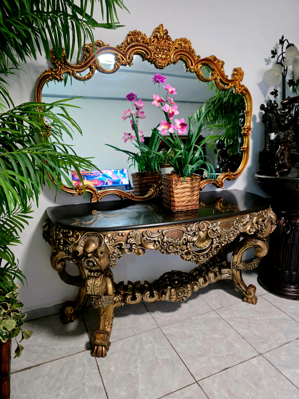 Espejo Diseño Esilo Barroco Guildan Mirror en Hoja de Oro🪞🏛️🌿