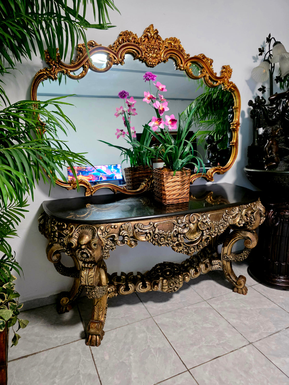 Espejo Diseño Esilo Barroco Guildan Mirror en Hoja de Oro🪞🏛️🌿