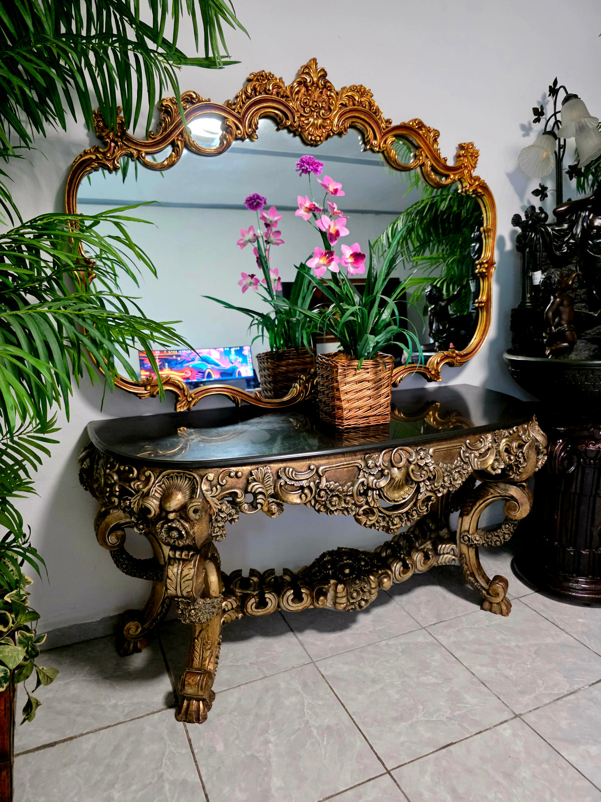 Espejo Diseño Esilo Barroco Guildan Mirror en Hoja de Oro🪞🏛️🌿