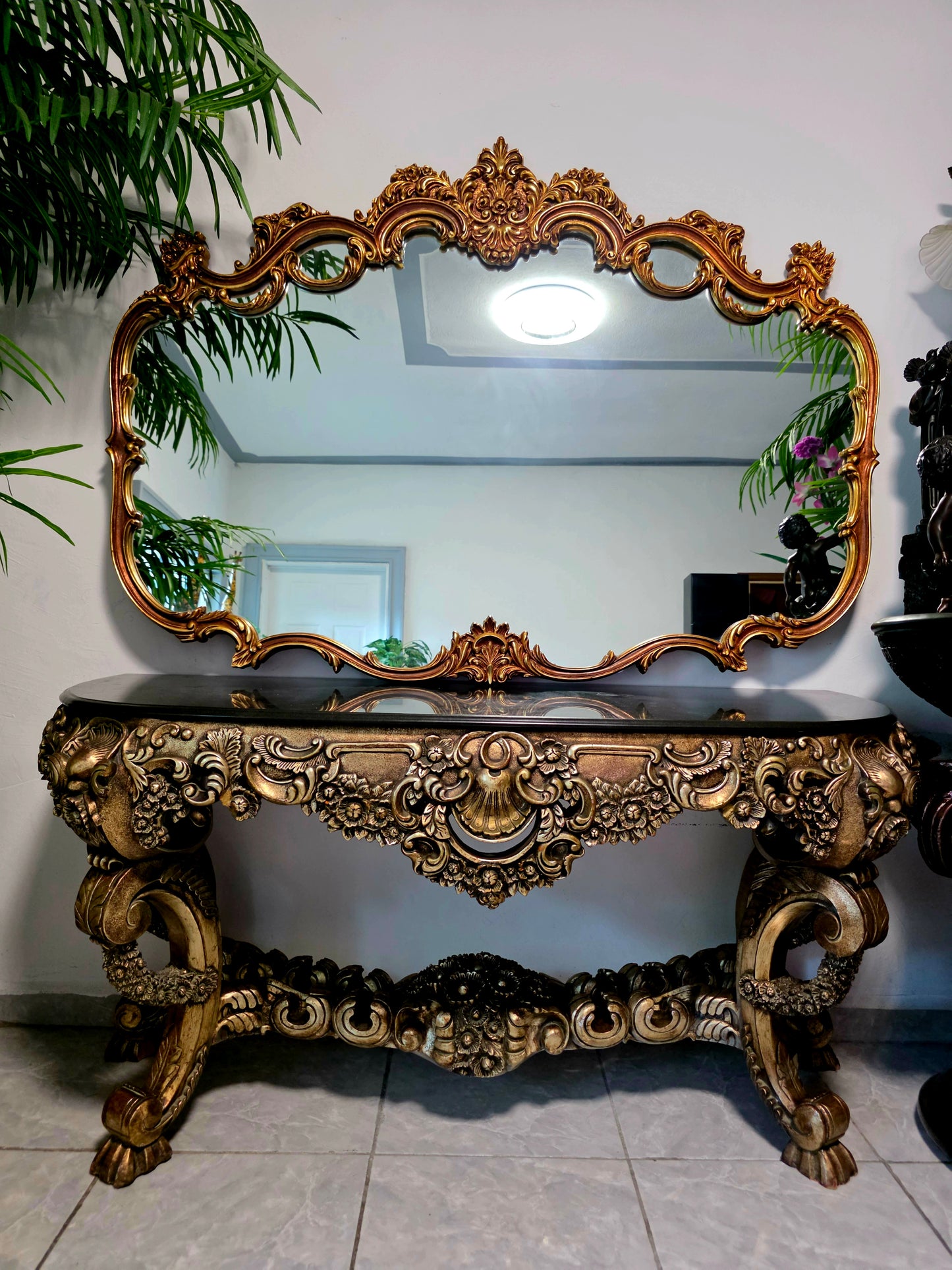 Espejo Diseño Esilo Barroco Guildan Mirror en Hoja de Oro🪞🏛️🌿