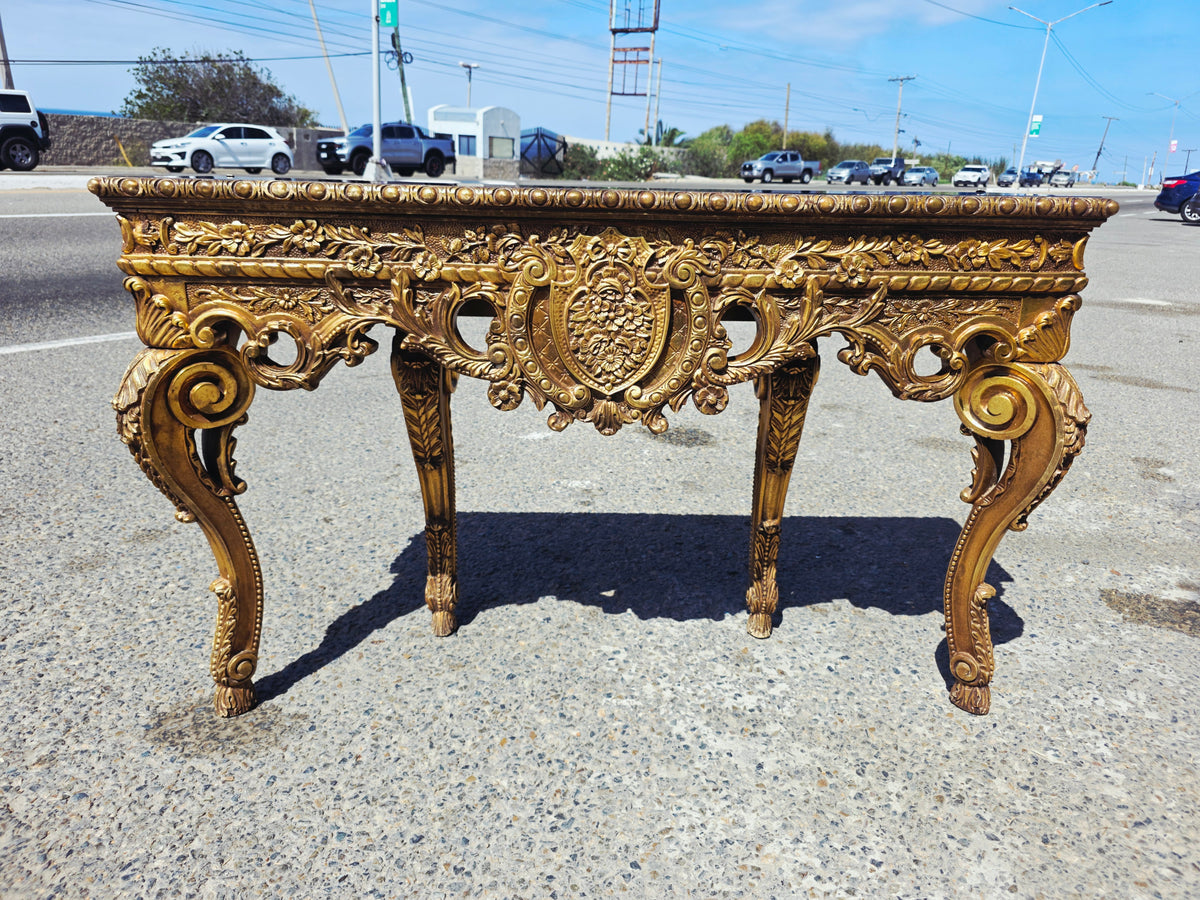 Carved Wooden Credenza with Black Marble Top – Timeless Baroque Elegance 🏛️🌟