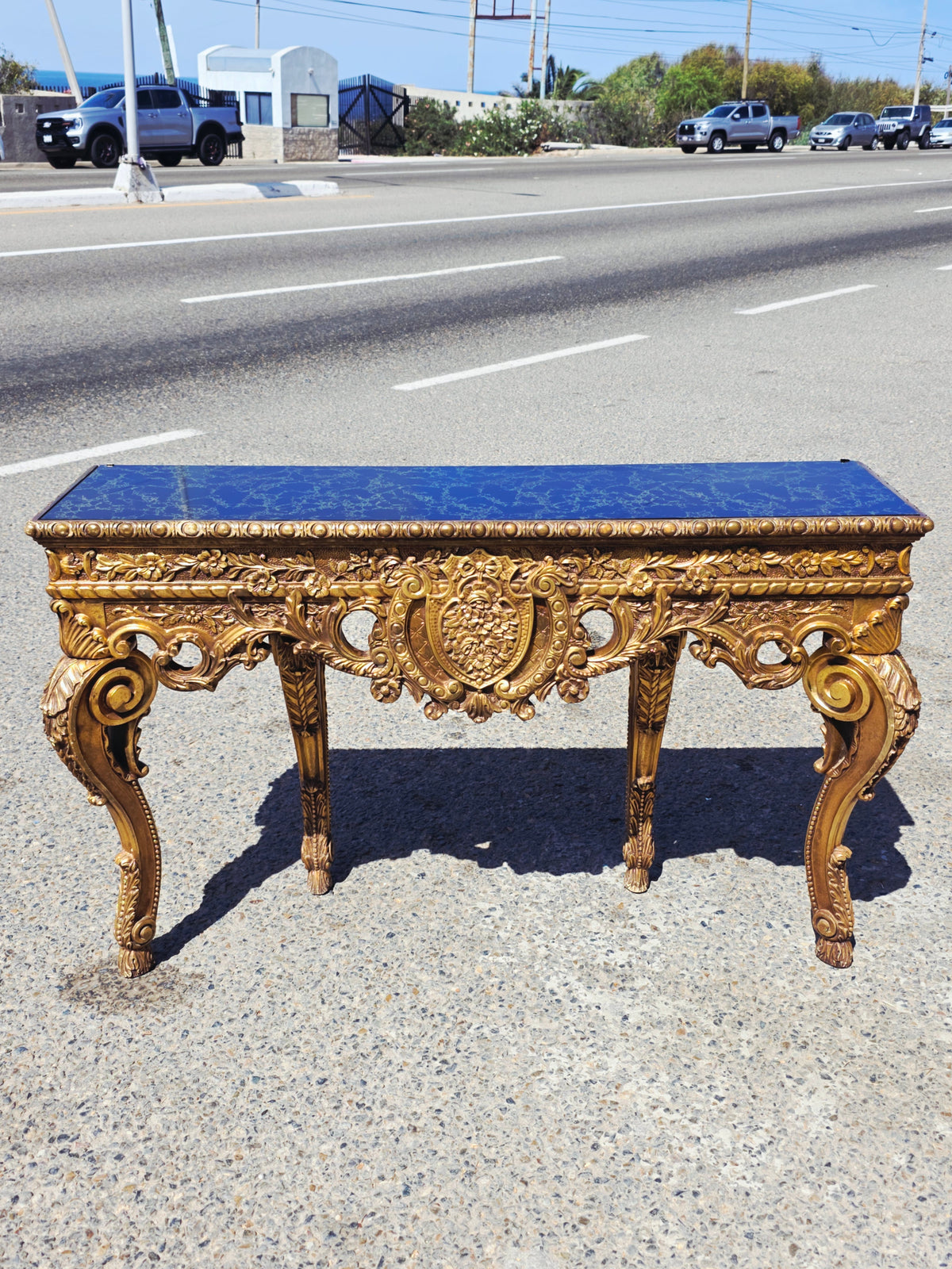 Carved Wooden Credenza with Black Marble Top – Timeless Baroque Elegance 🏛️🌟
