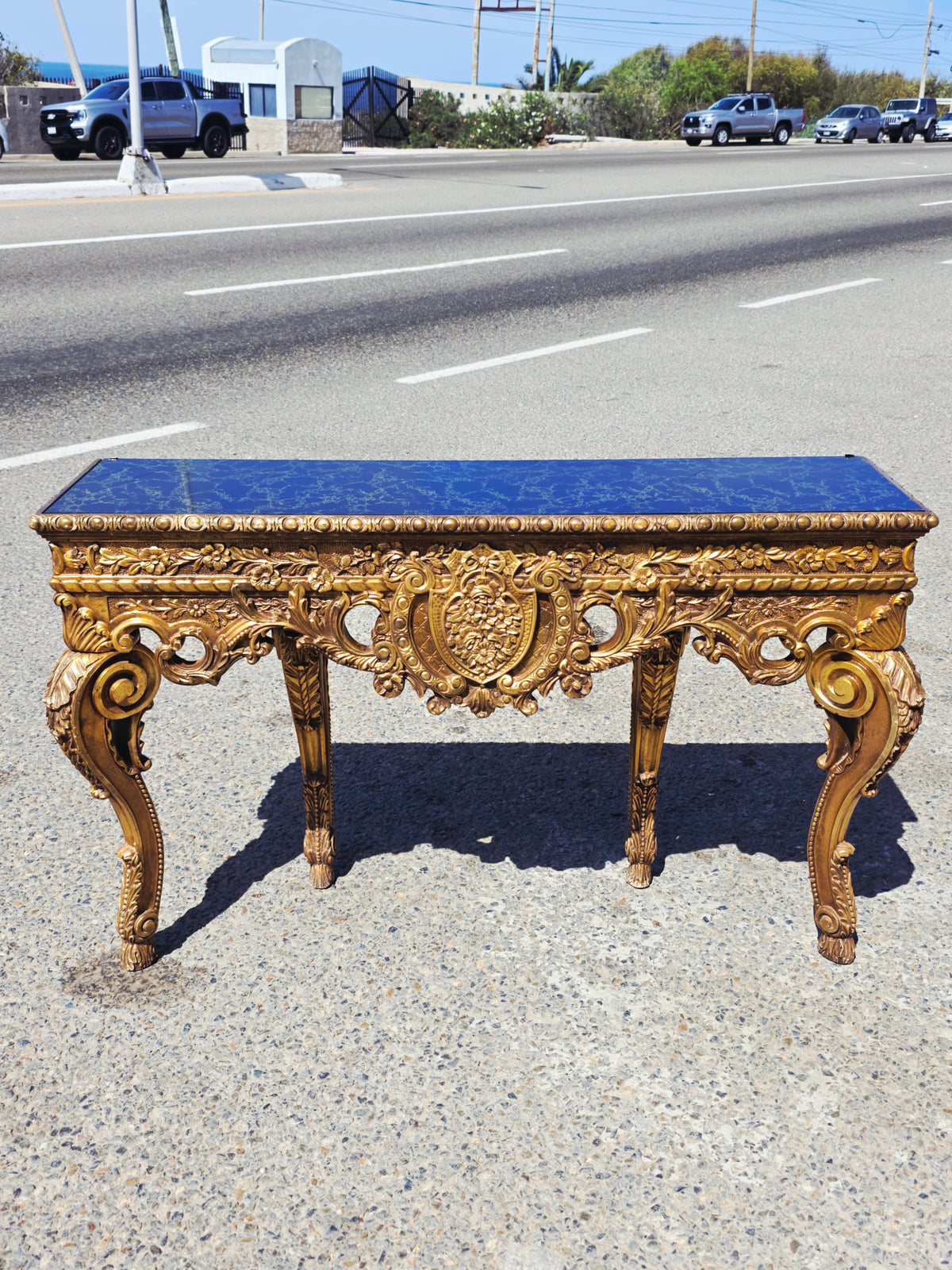 Carved Wooden Credenza with Black Marble Top – Timeless Baroque Elegance 🏛️🌟