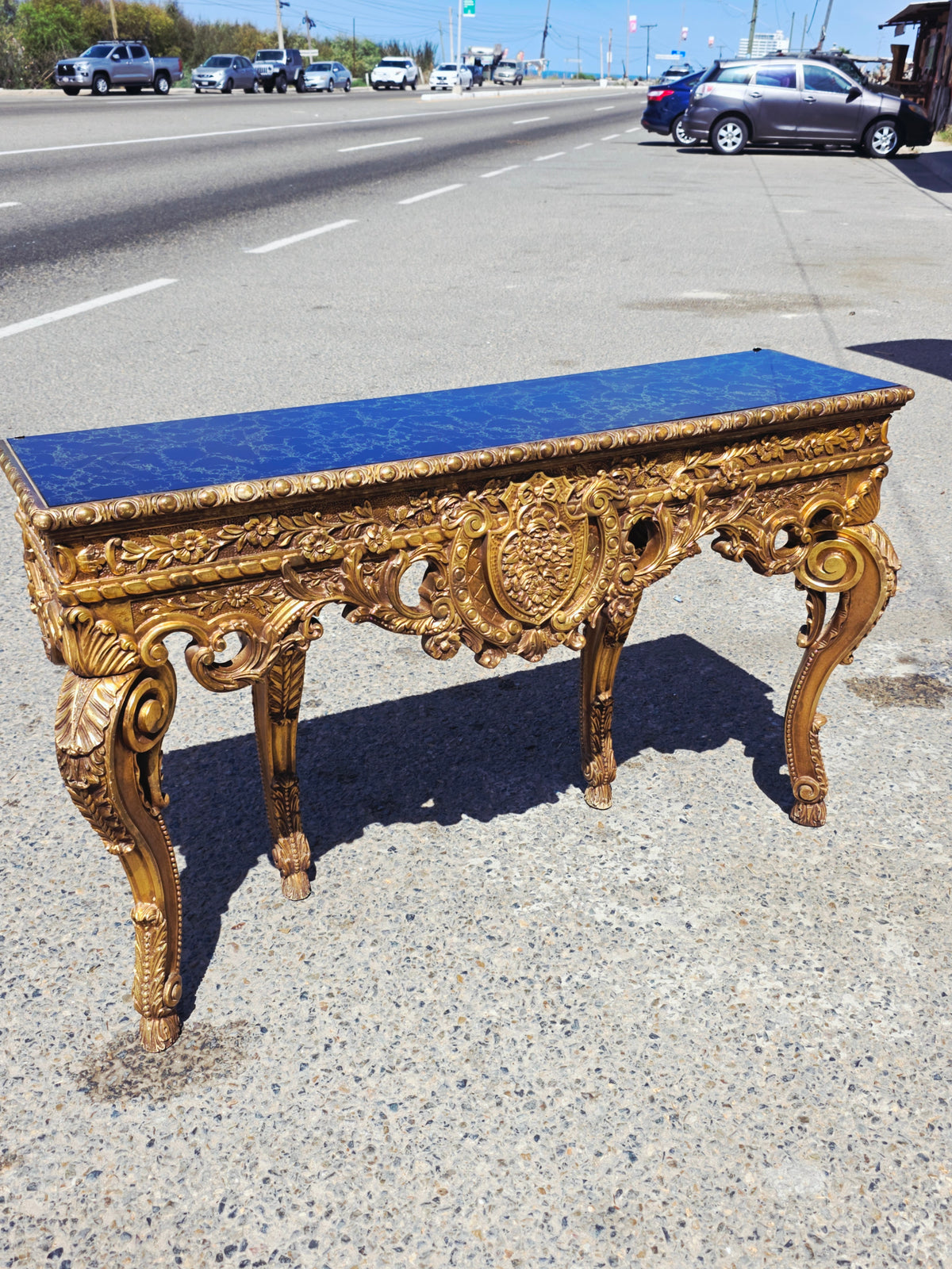 Carved Wooden Credenza with Black Marble Top – Timeless Baroque Elegance 🏛️🌟