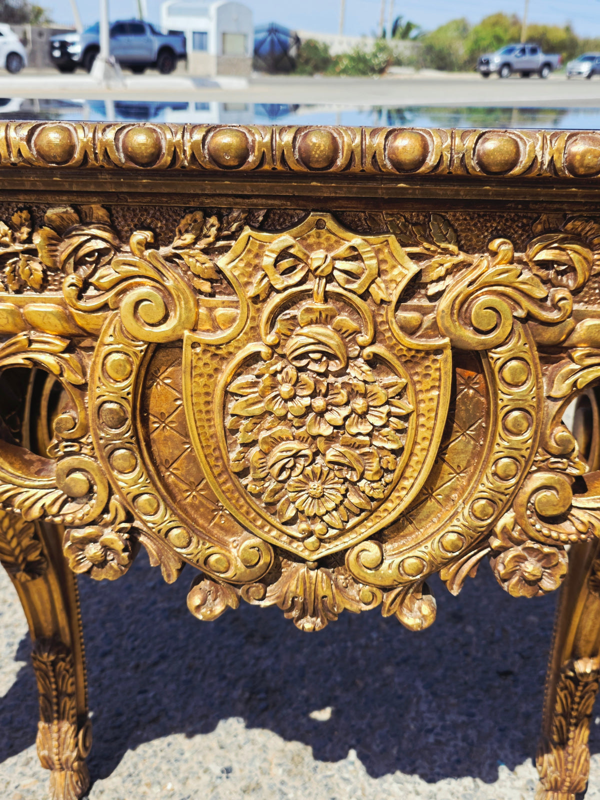 Carved Wooden Credenza with Black Marble Top – Timeless Baroque Elegance 🏛️🌟