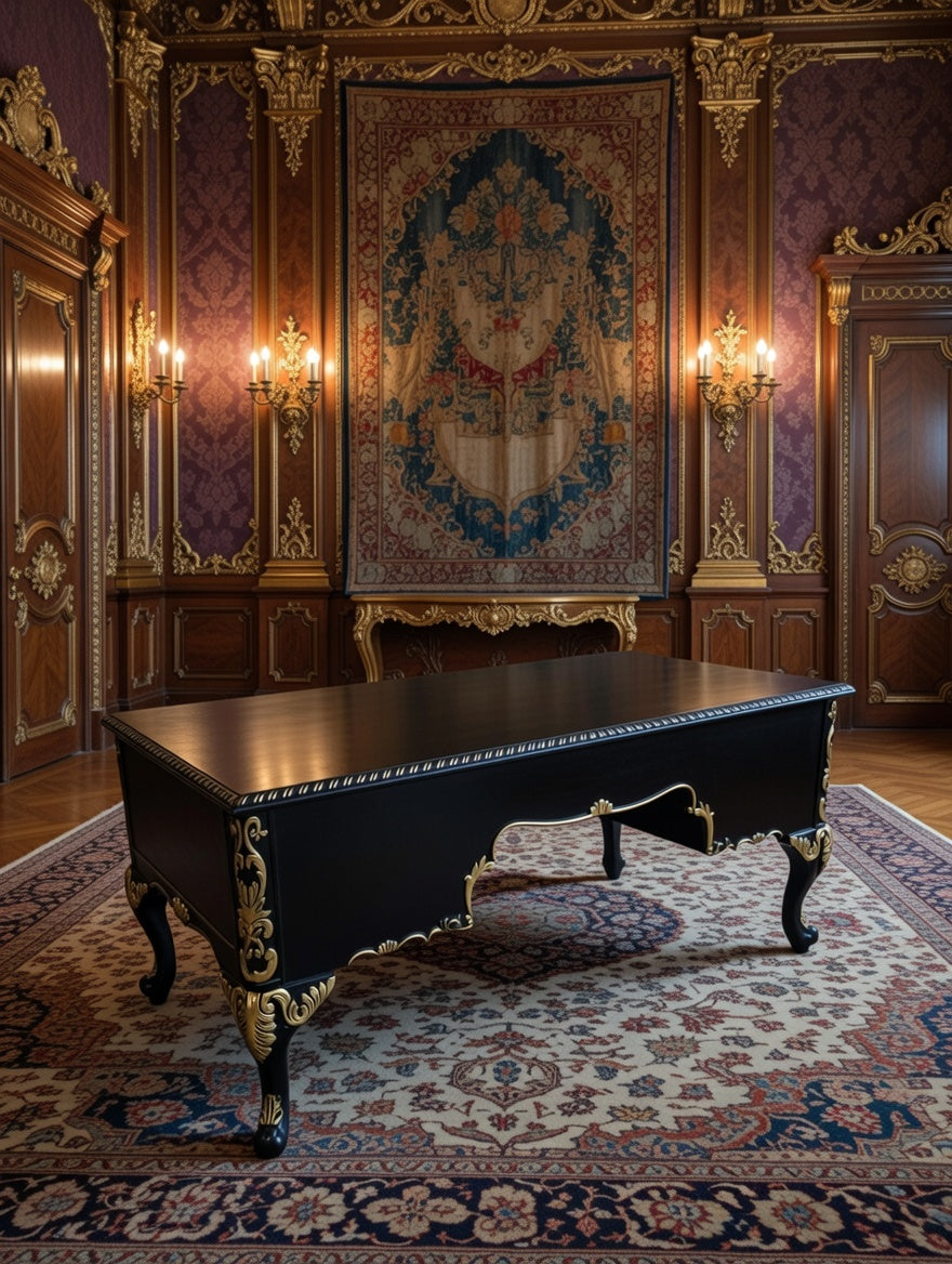 Classic Executive Desk in Black with Gold Accents ⚜️🏛️🌿