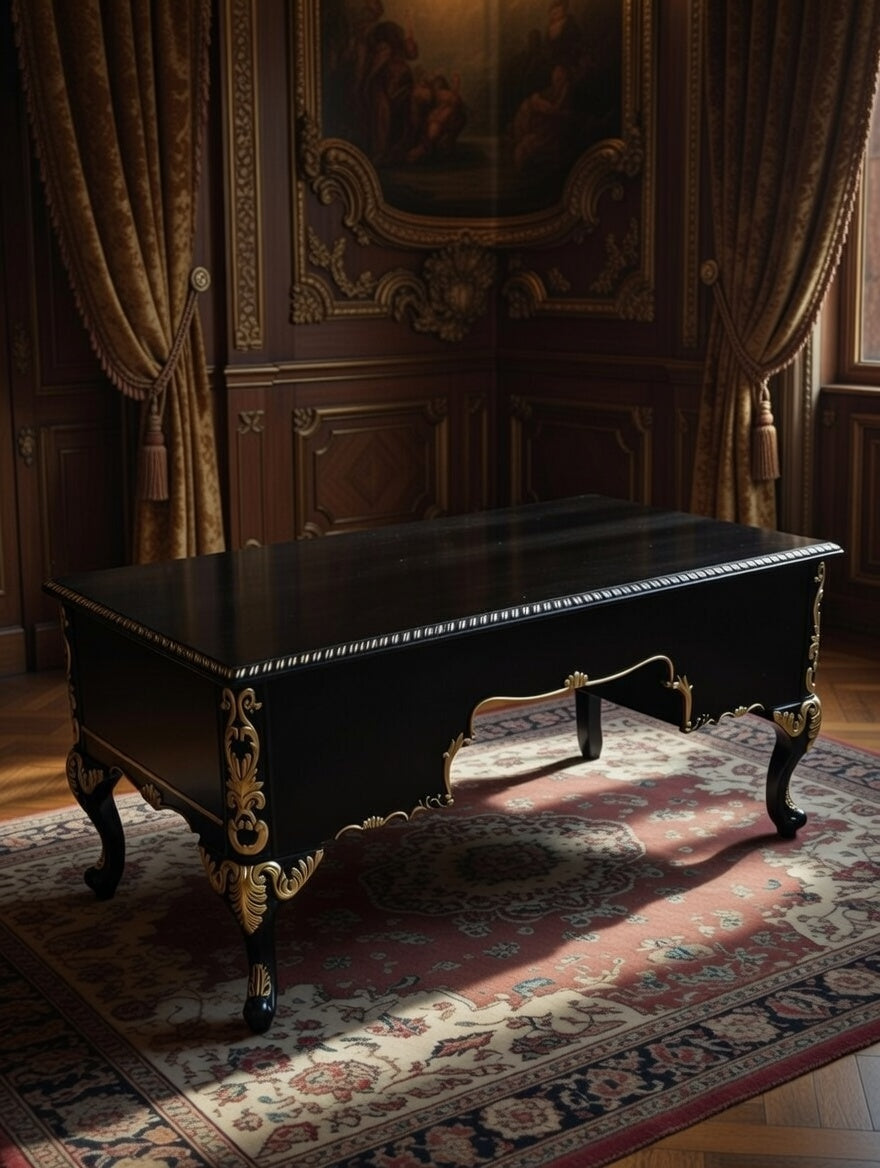 Classic Executive Desk in Black with Gold Accents ⚜️🏛️🌿