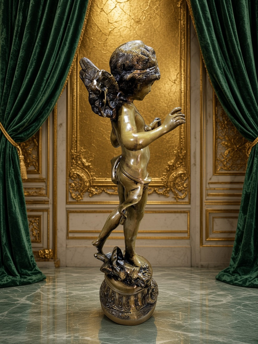 Escultura de Cupido en Bronce "ALERTE" | Estilo Neoclasico Europeo🕊️🌿