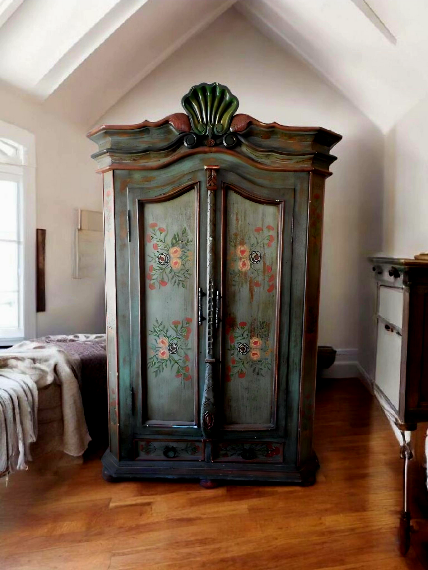 🌸 Polychrome Two-Door Wardrobe – Circa 1898, 127 Years of History 🎨
