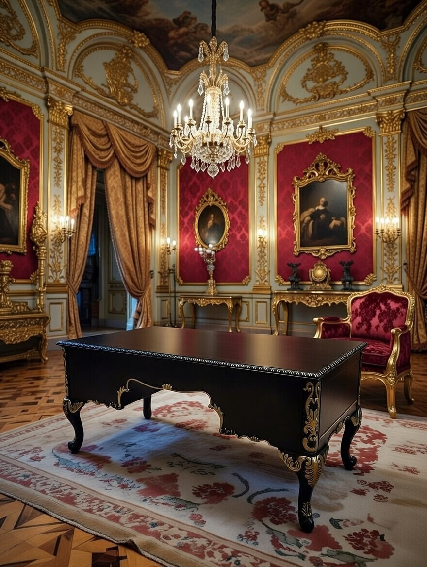 Classic Executive Desk in Black with Gold Accents ⚜️🏛️🌿