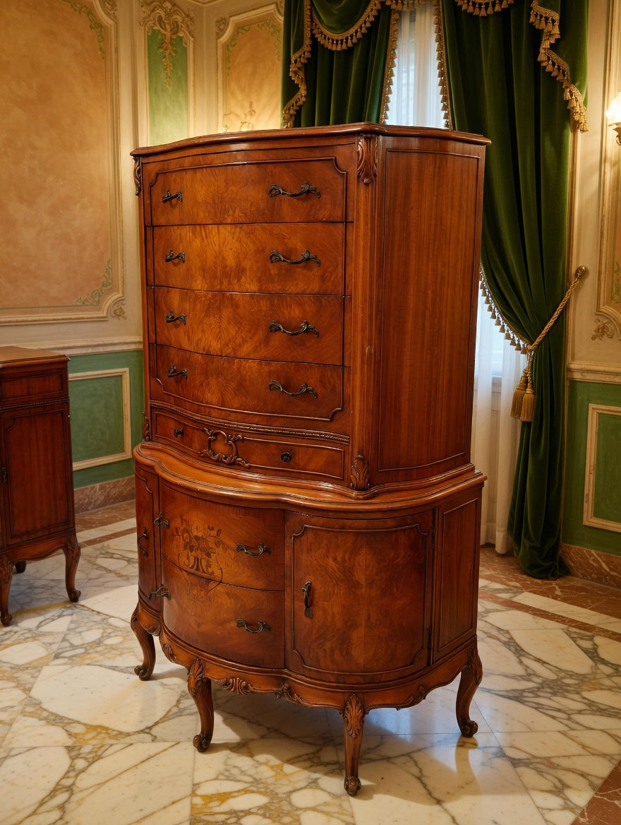 Antique Carved Dresser with Flamed Wood Veneer🍃🏺