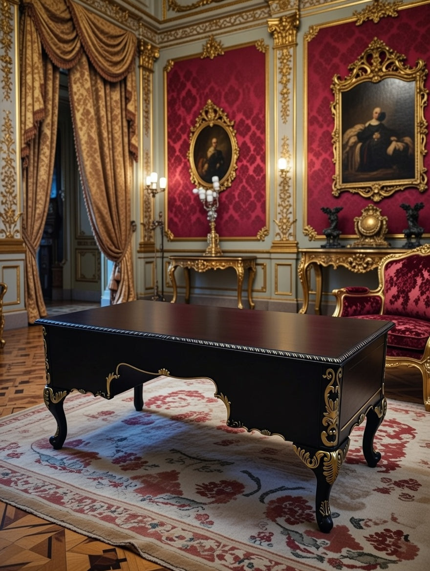 Classic Executive Desk in Black with Gold Accents ⚜️🏛️🌿