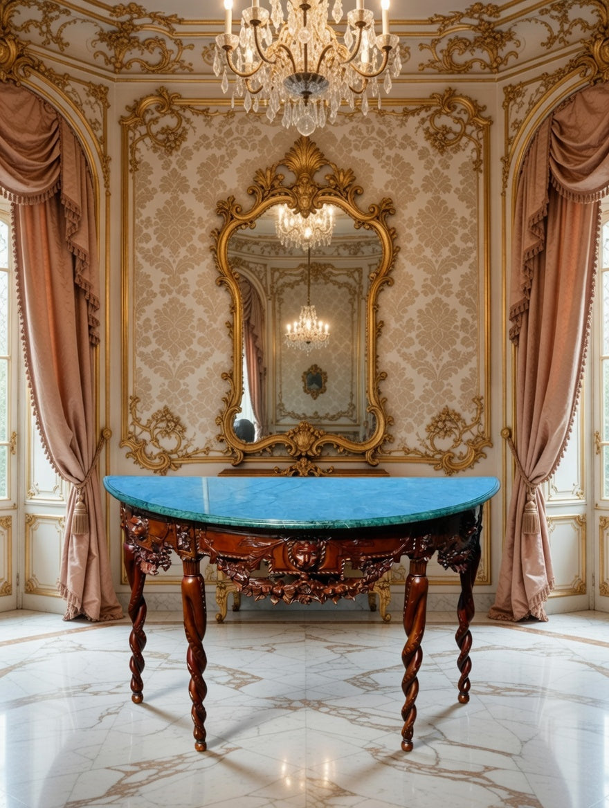 🏛️ Credenza Antigua de 1920 Tallada a Mano con Marmol Verde 🌿🦁🪨