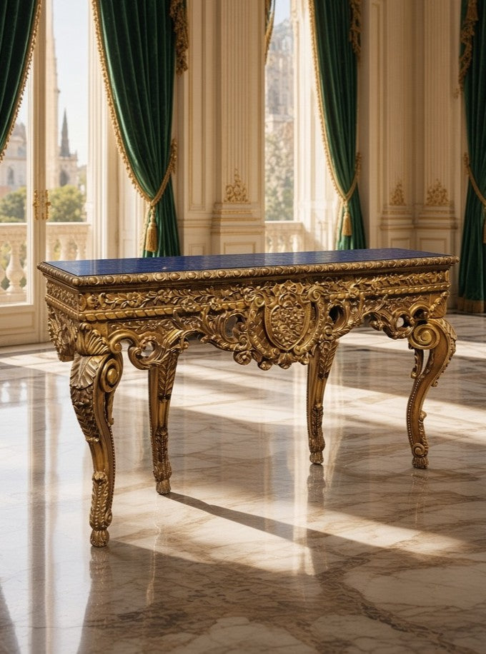 Carved Wooden Credenza with Black Marble Top – Timeless Baroque Elegance 🏛️🌟