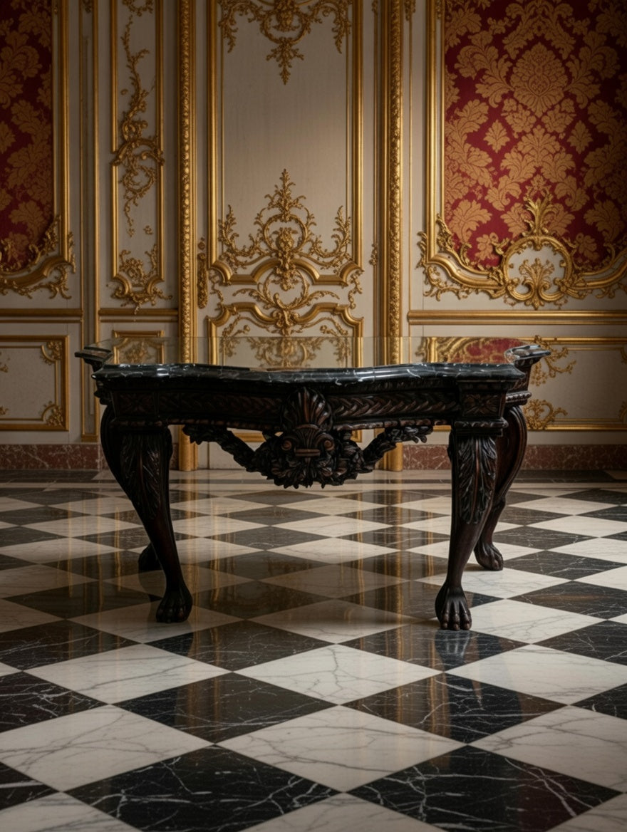 🖤 Credenza Tallada en Madera con Cubierta de Acabado Negro Distinguido 🪞🏛️✨