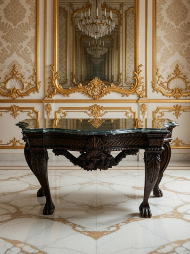 🖤 Credenza Tallada en Madera con Cubierta de Acabado Negro Distinguido 🪞🏛️✨