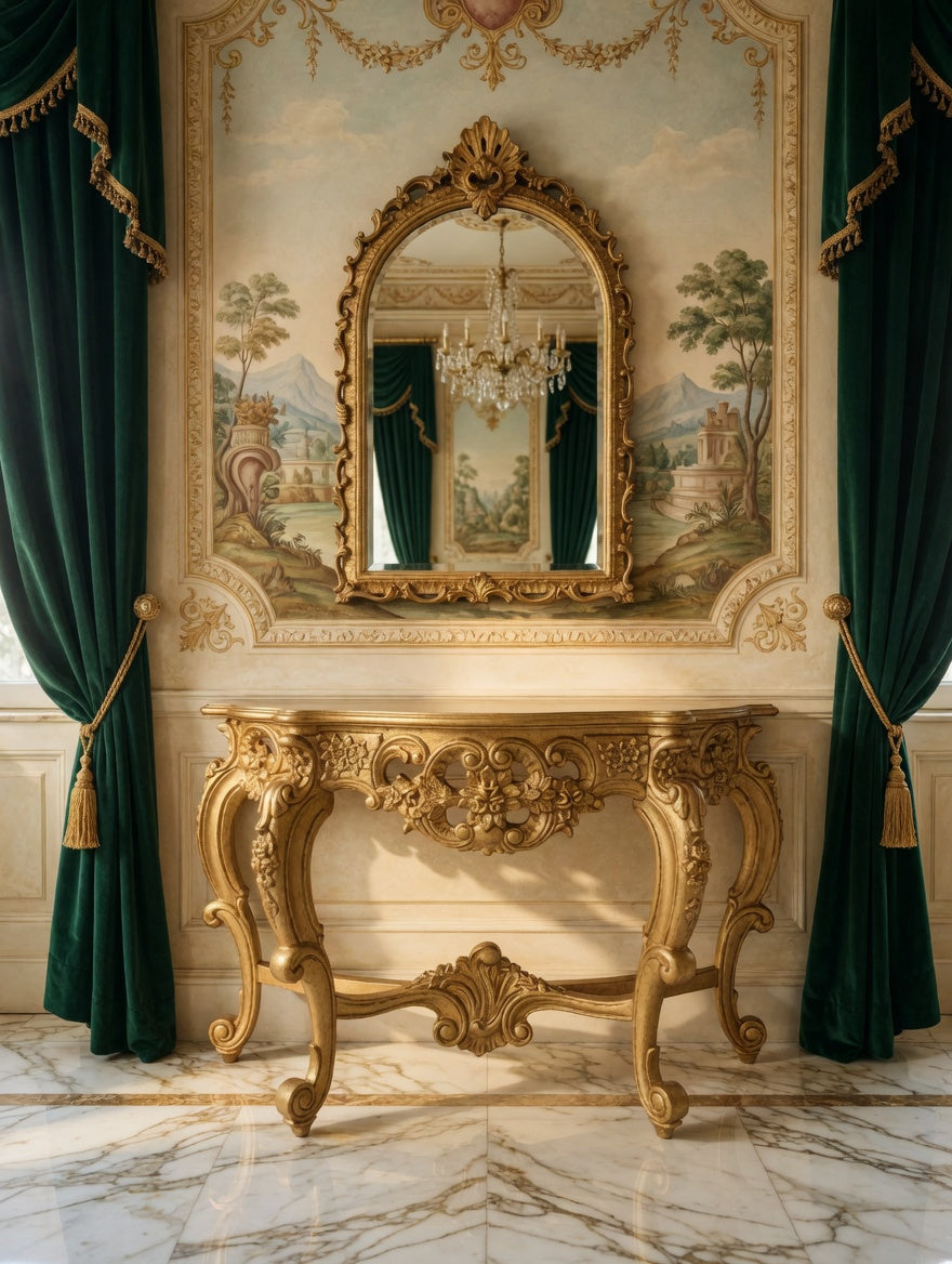 Credenza with Mirror – Aged Gold 🪞🏛️🌿