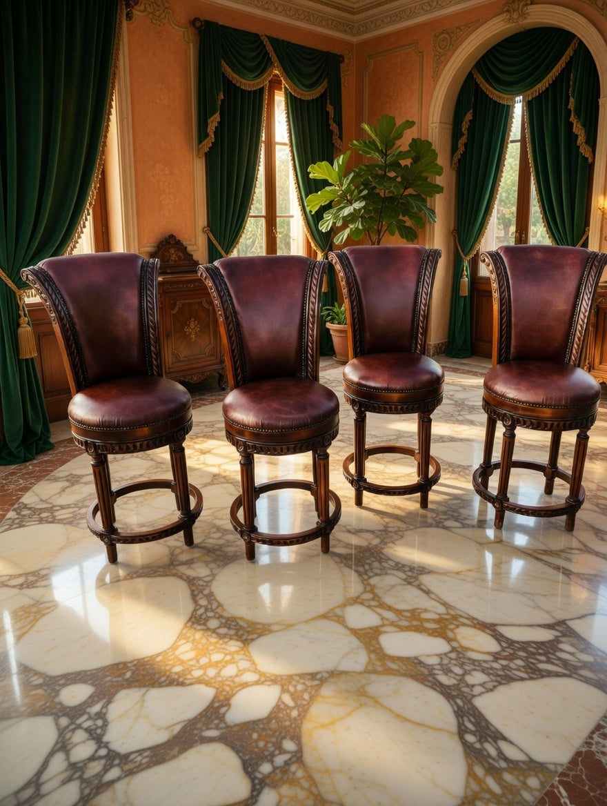 Juego de 4 Bancos Vintage Giratorios De Madera 🪑🪑🪑🪑