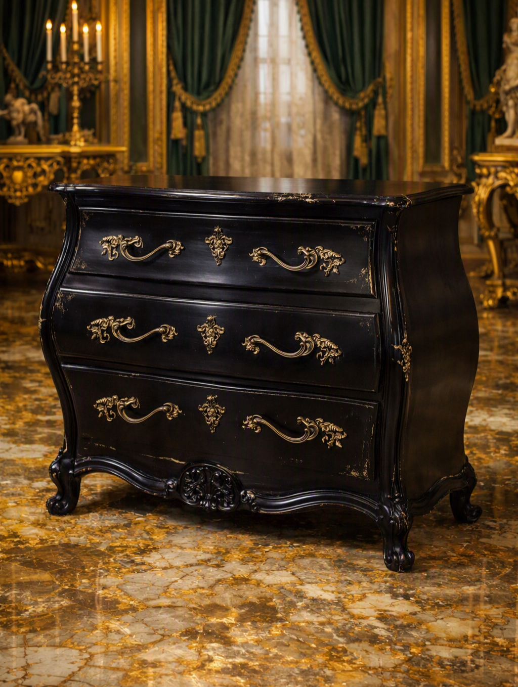 Pair of Louis XV-style bombé chests by Baker Furniture 🇫🇷🖤🌿