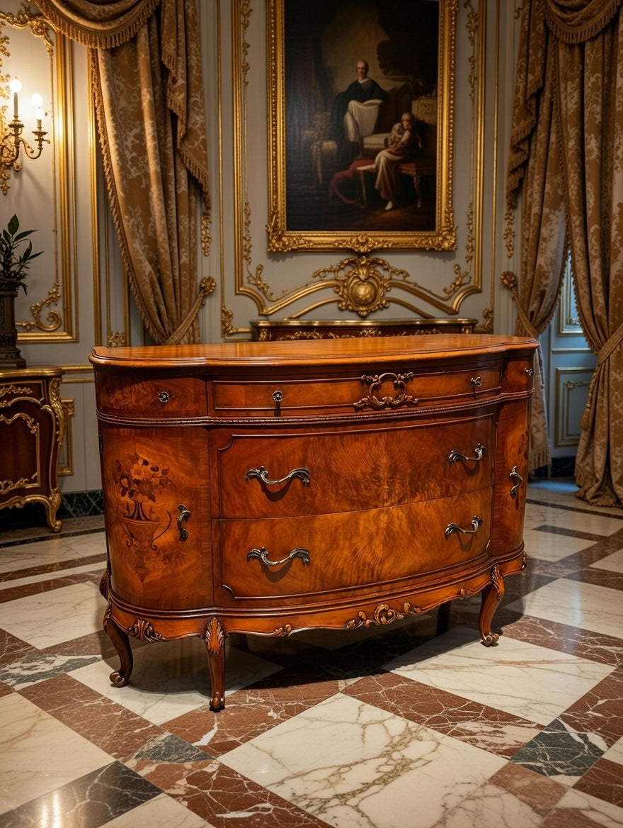 🌟 Finely Detailed Antique Flamingo Wood Buffet Cabinet / Dresser 🌟