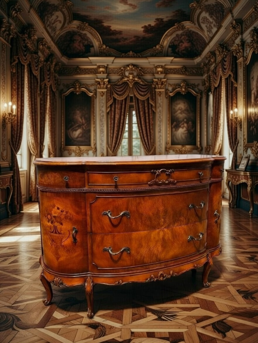 🌟 Finely Detailed Antique Flamingo Wood Buffet Cabinet / Dresser 🌟