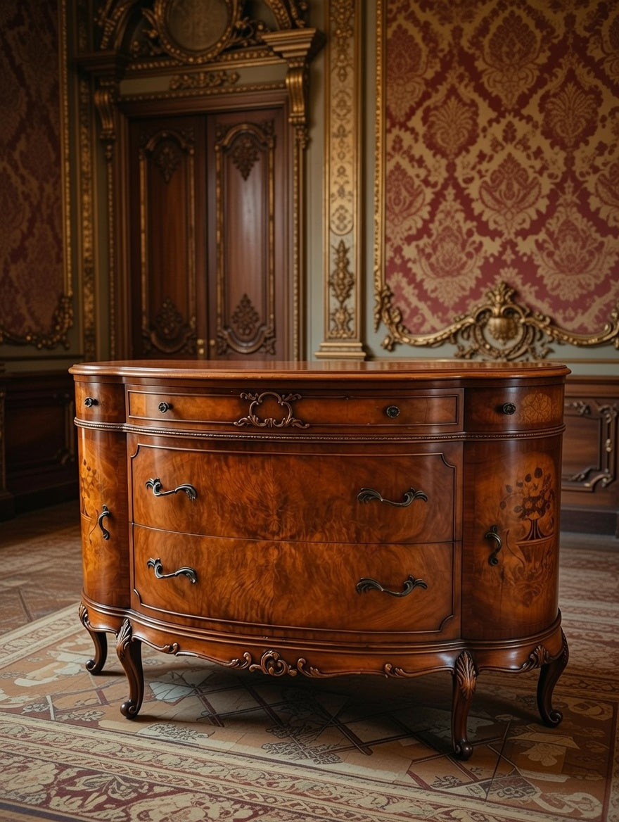 🌟 Finely Detailed Antique Flamingo Wood Buffet Cabinet / Dresser 🌟