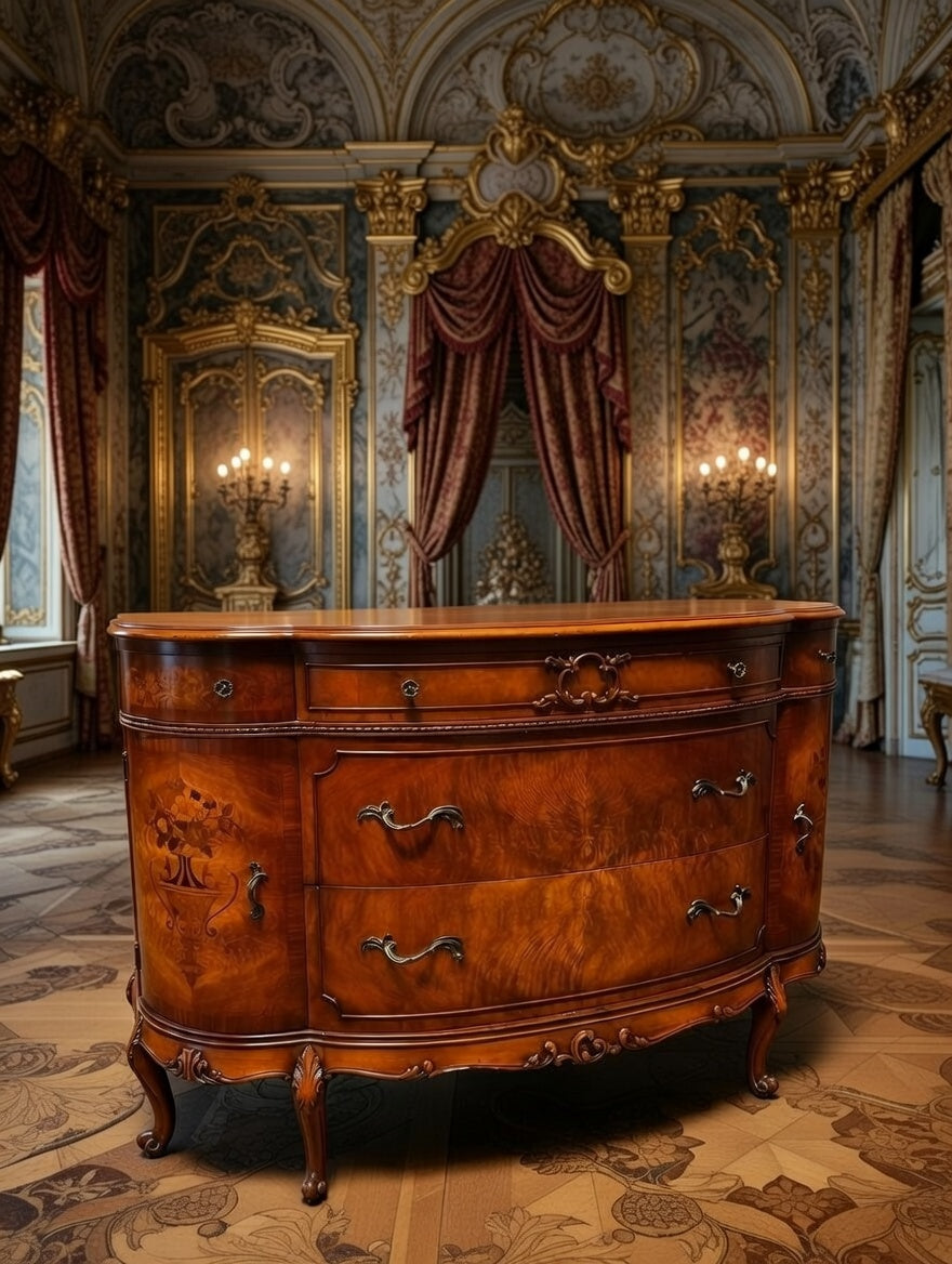 🌟 Finely Detailed Antique Flamingo Wood Buffet Cabinet / Dresser 🌟