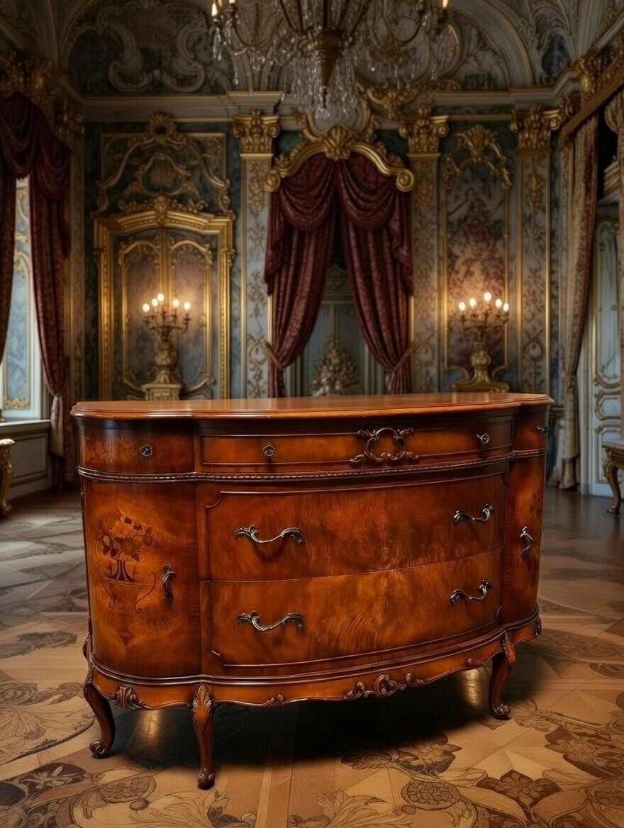 🌟 Finely Detailed Antique Flamingo Wood Buffet Cabinet / Dresser 🌟