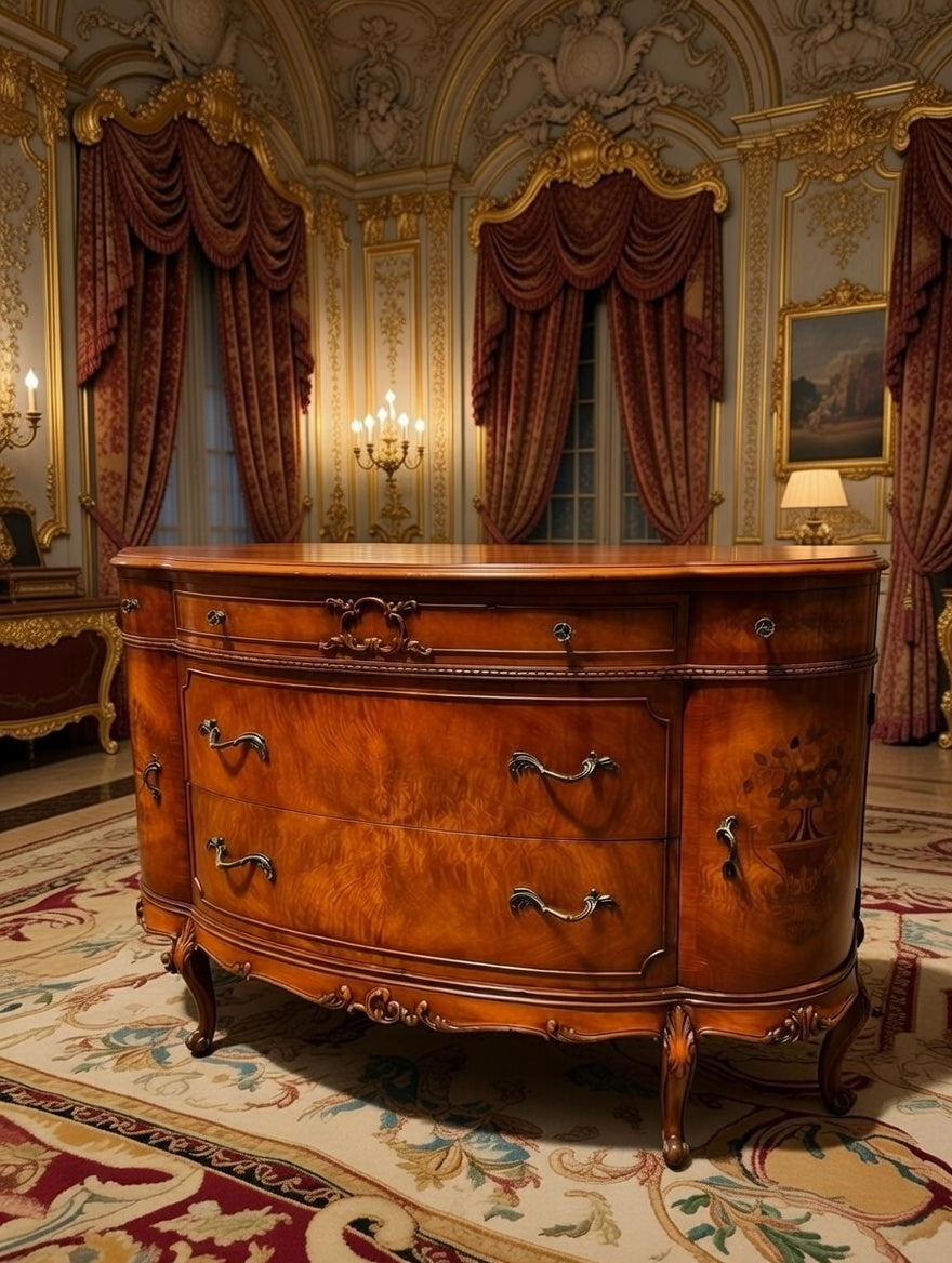 🌟 Finely Detailed Antique Flamingo Wood Buffet Cabinet / Dresser 🌟