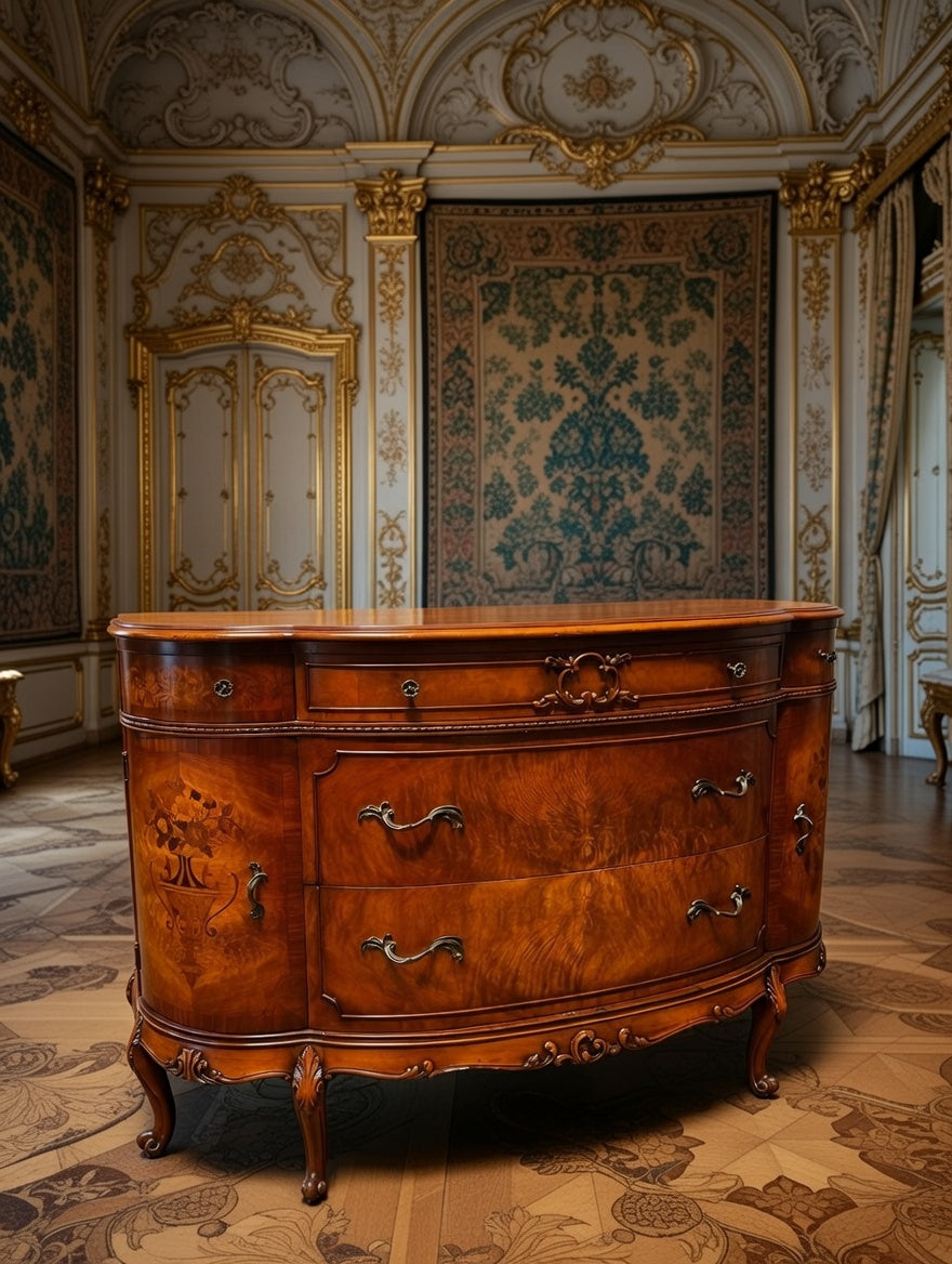 🌟 Finely Detailed Antique Flamingo Wood Buffet Cabinet / Dresser 🌟