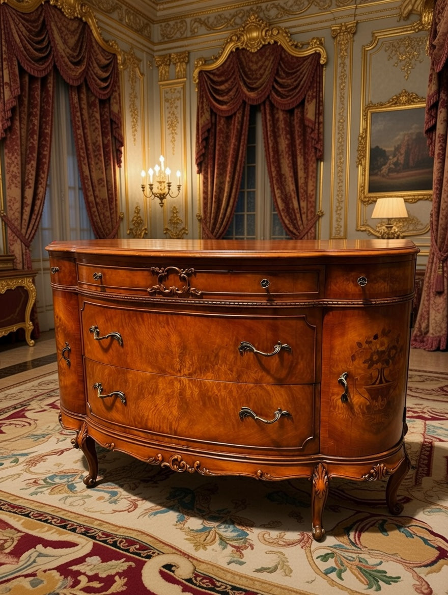 🌟 Finely Detailed Antique Flamingo Wood Buffet Cabinet / Dresser 🌟