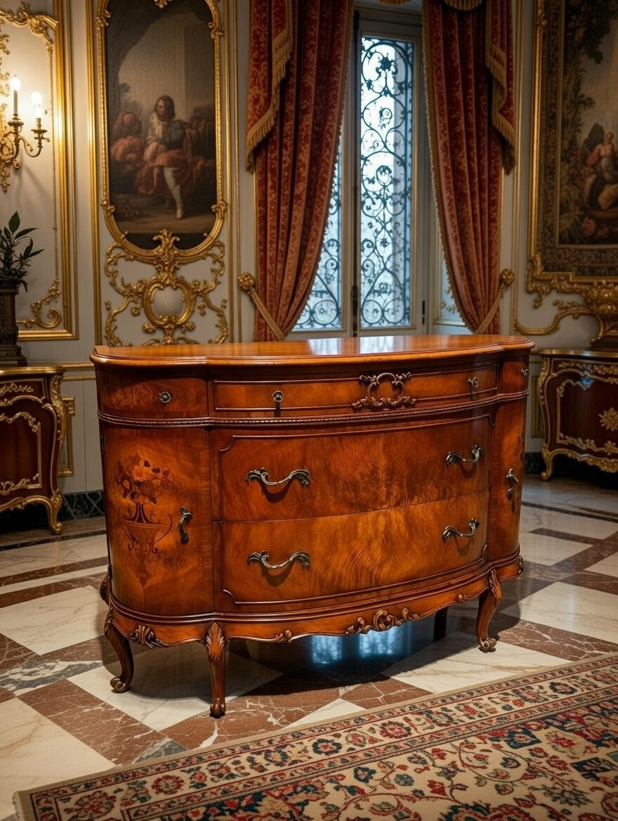🌟 Finely Detailed Antique Flamingo Wood Buffet Cabinet / Dresser 🌟