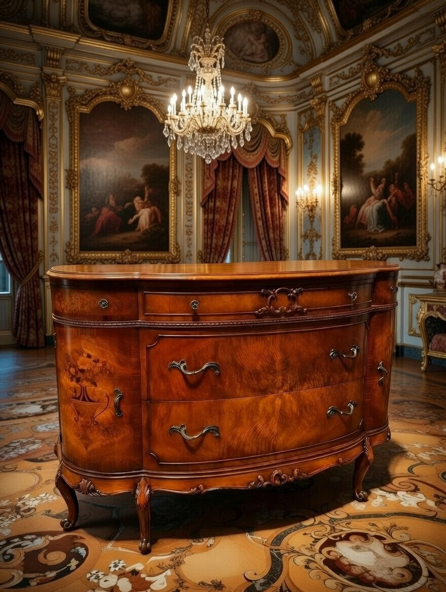 🌟 Finely Detailed Antique Flamingo Wood Buffet Cabinet / Dresser 🌟