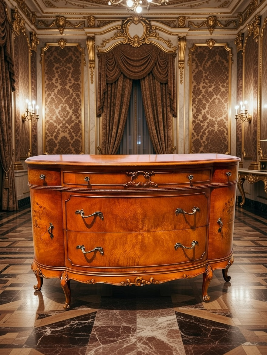 🌟 Finely Detailed Antique Flamingo Wood Buffet Cabinet / Dresser 🌟