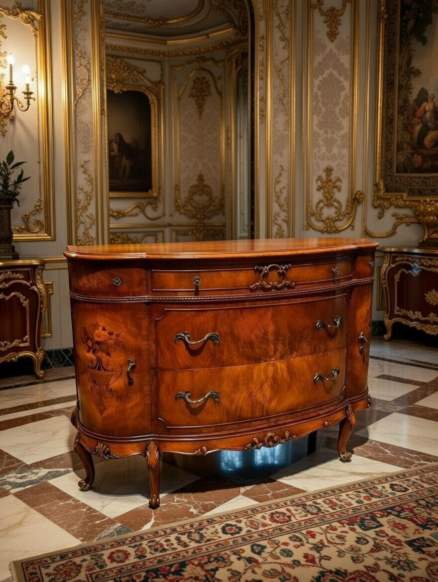 🌟 Finely Detailed Antique Flamingo Wood Buffet Cabinet / Dresser 🌟