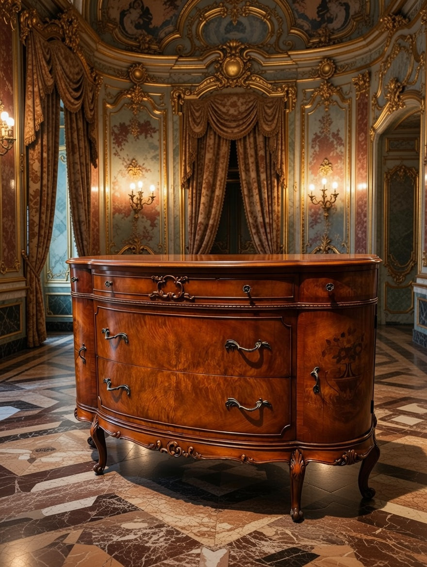 🌟 Finely Detailed Antique Flamingo Wood Buffet Cabinet / Dresser 🌟