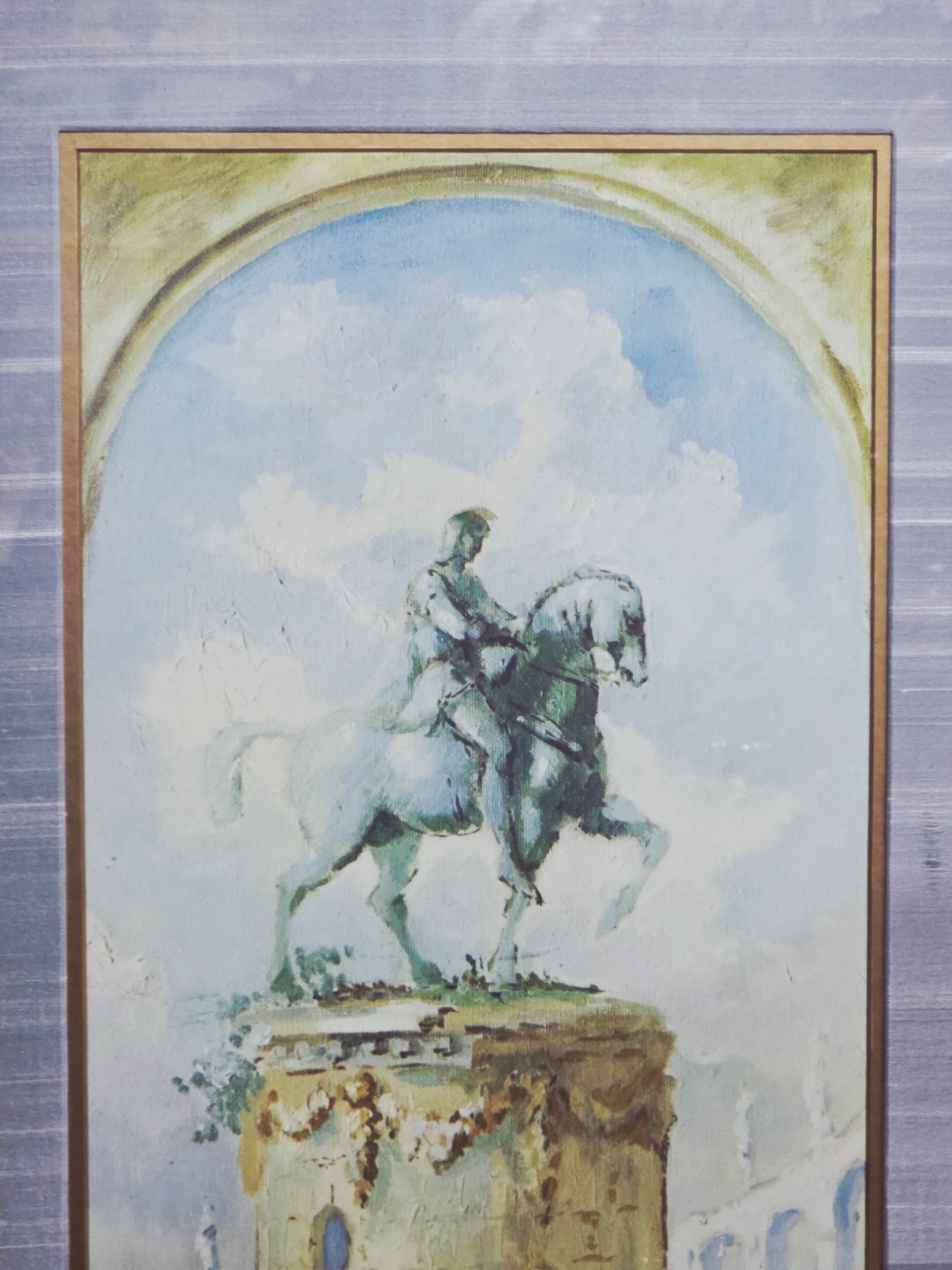 Vintage painting with equestrian statue and figures - Signed Adrien Montager 1959🌿🏛️🖼️