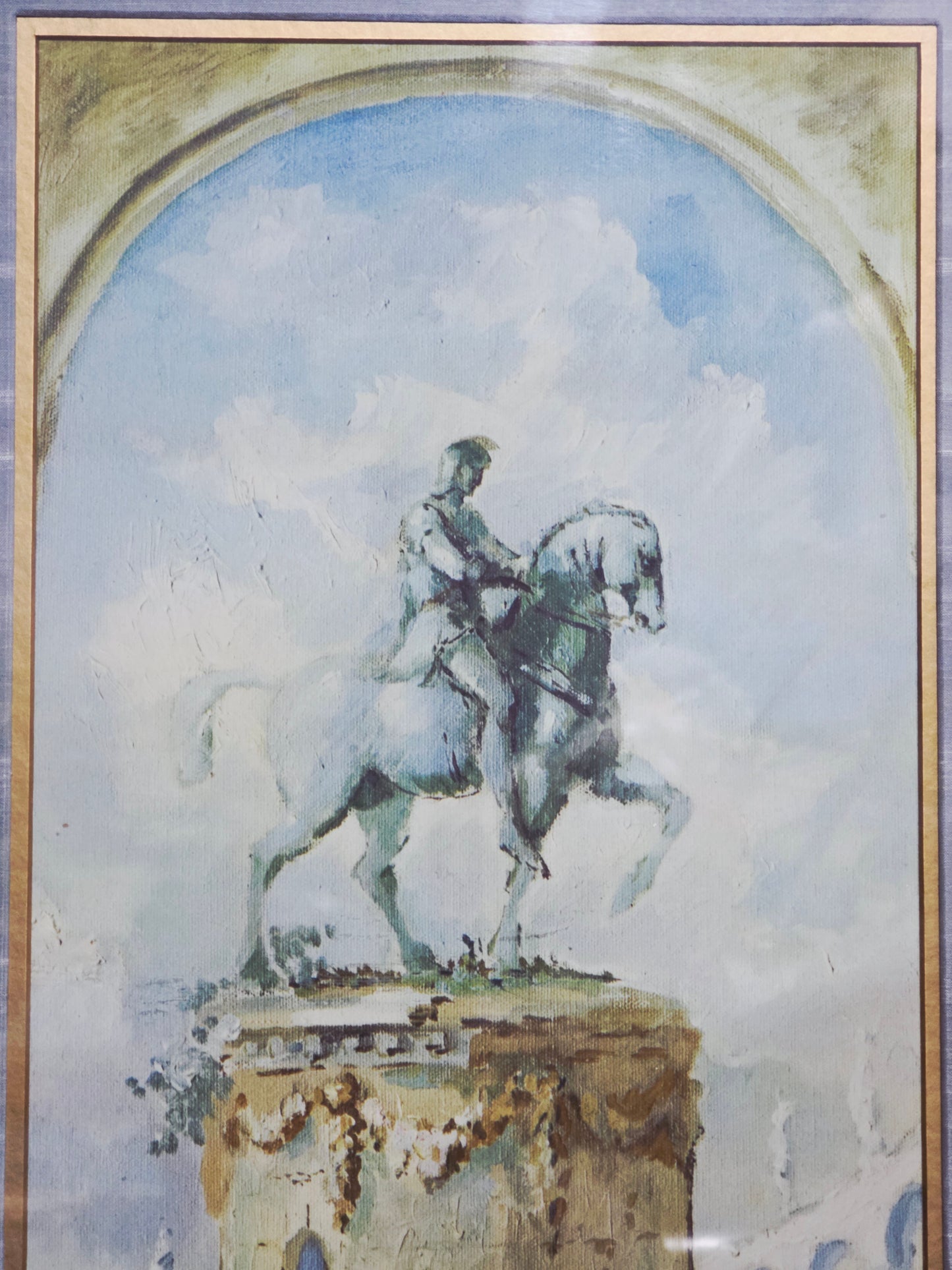 Vintage painting with equestrian statue and figures - Signed Adrien Montager 1959🌿🏛️🖼️