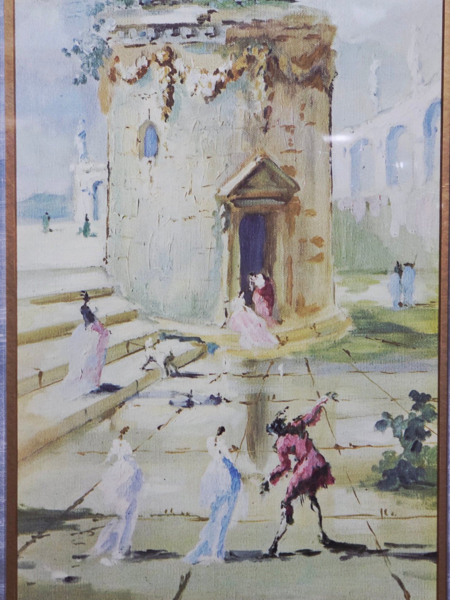 Vintage painting with equestrian statue and figures - Signed Adrien Montager 1959🌿🏛️🖼️