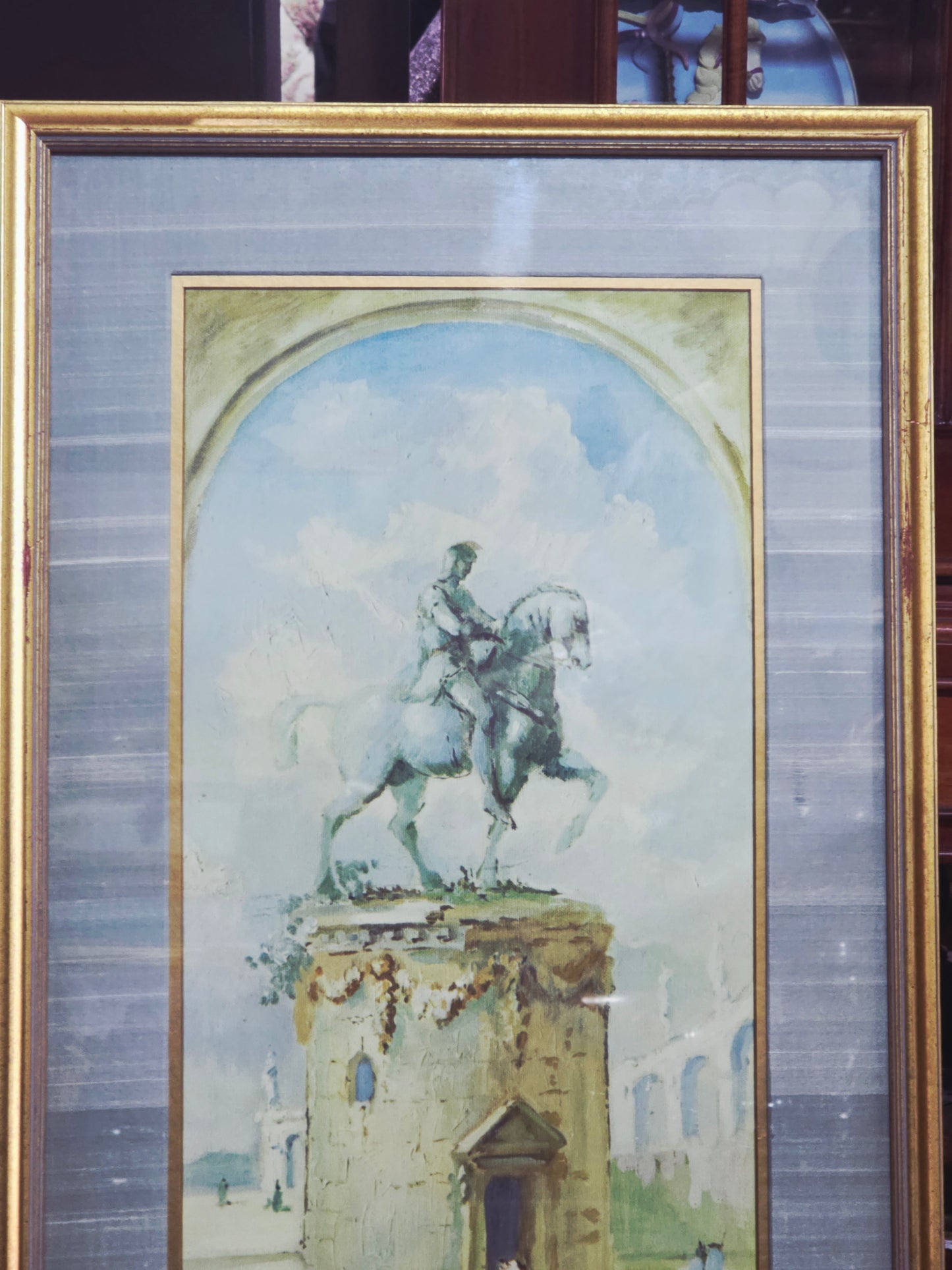 Vintage painting with equestrian statue and figures - Signed Adrien Montager 1959🌿🏛️🖼️