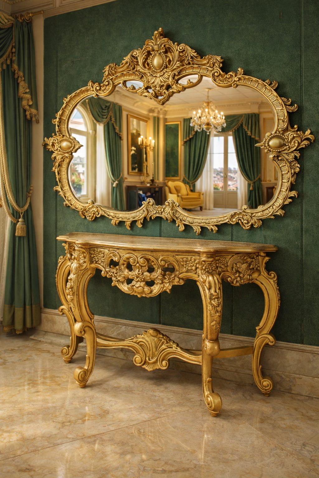 Elegant Gilded Baroque Mirror and Console 🌿🏛️🌿