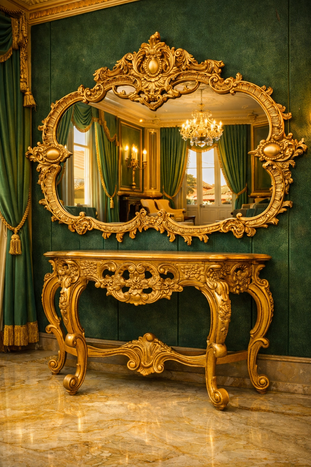 Elegant Gilded Baroque Mirror and Console 🌿🏛️🌿