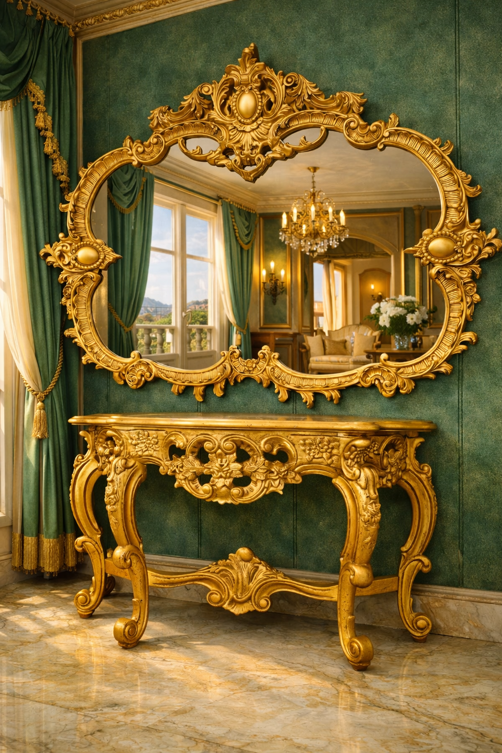 Elegant Gilded Baroque Mirror and Console 🌿🏛️🌿